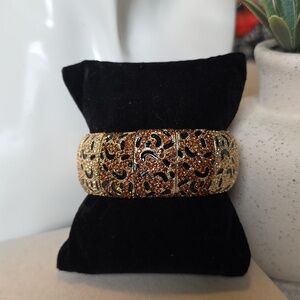 Statement Gold with Rhinestones Animal Print Stretch Bracelet